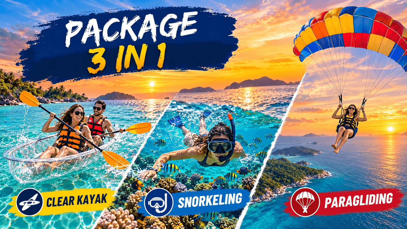 Clear Kayak + Snorkeling + Paragliding