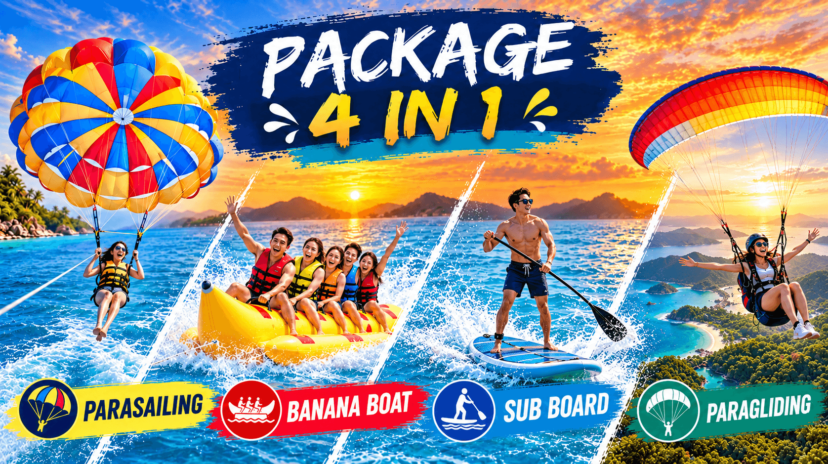 พาราเซลลิ่ง + บานาน่าโบ๊ท + Sub Board + Paragliding