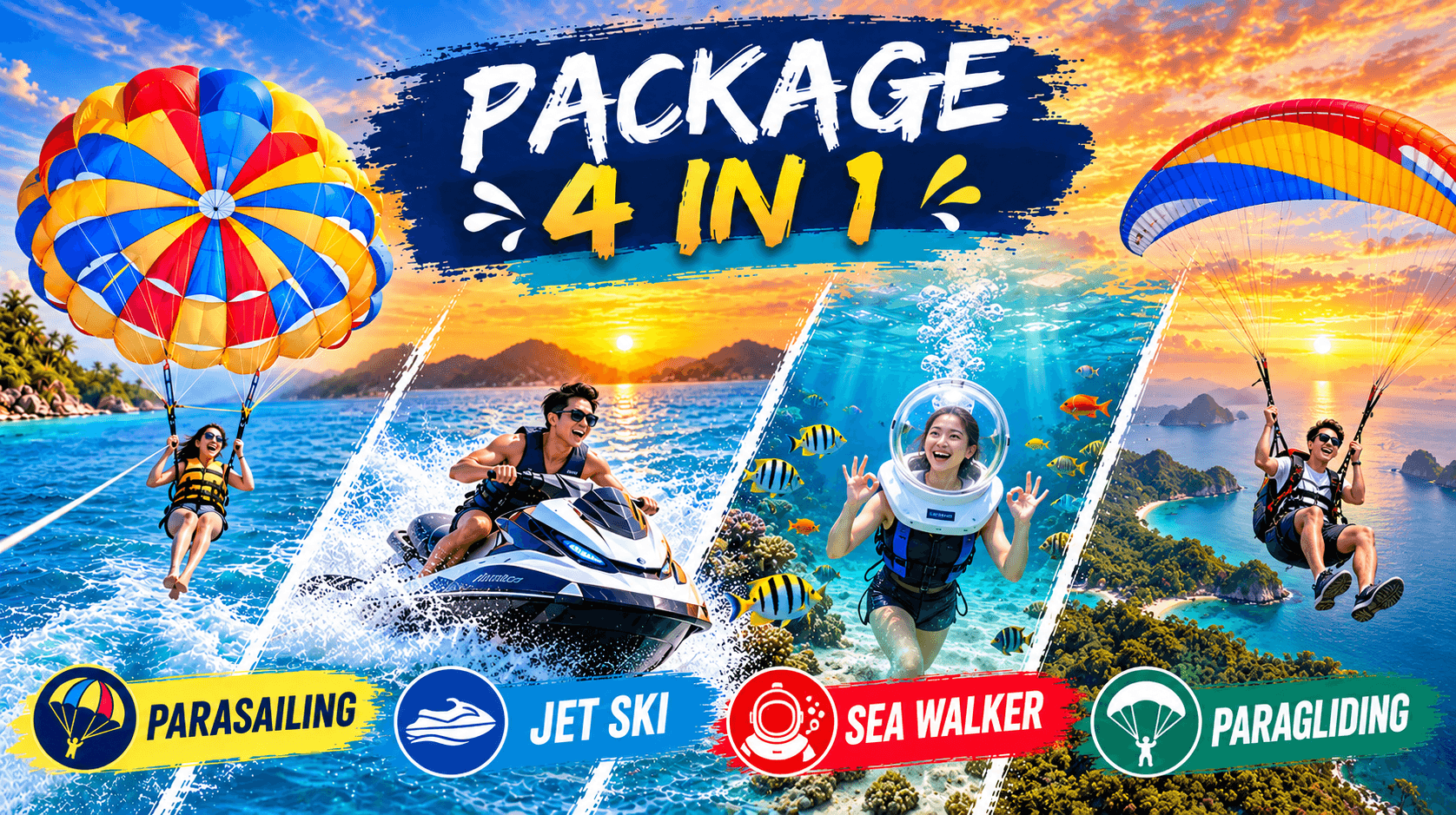 Parasailing + Jet Ski + Sea Walker + Paragliding