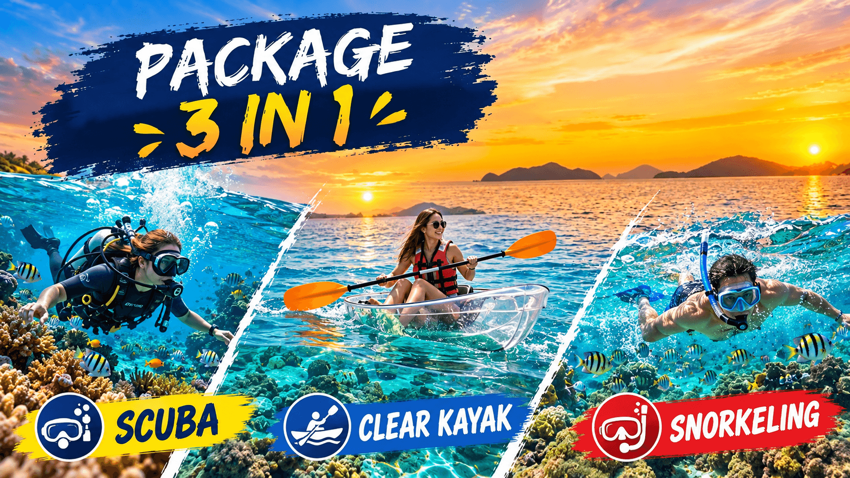 Scuba + พายเรือคายัคใส + Snorkling