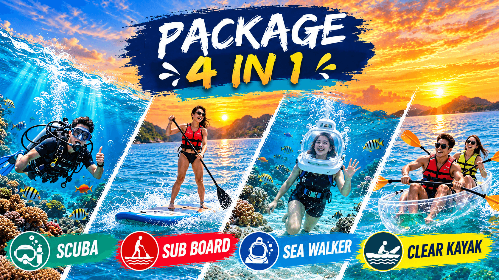 Scuba + Sub Board + ซีวอล์กเกอร์ + พายเรือคายัคใส