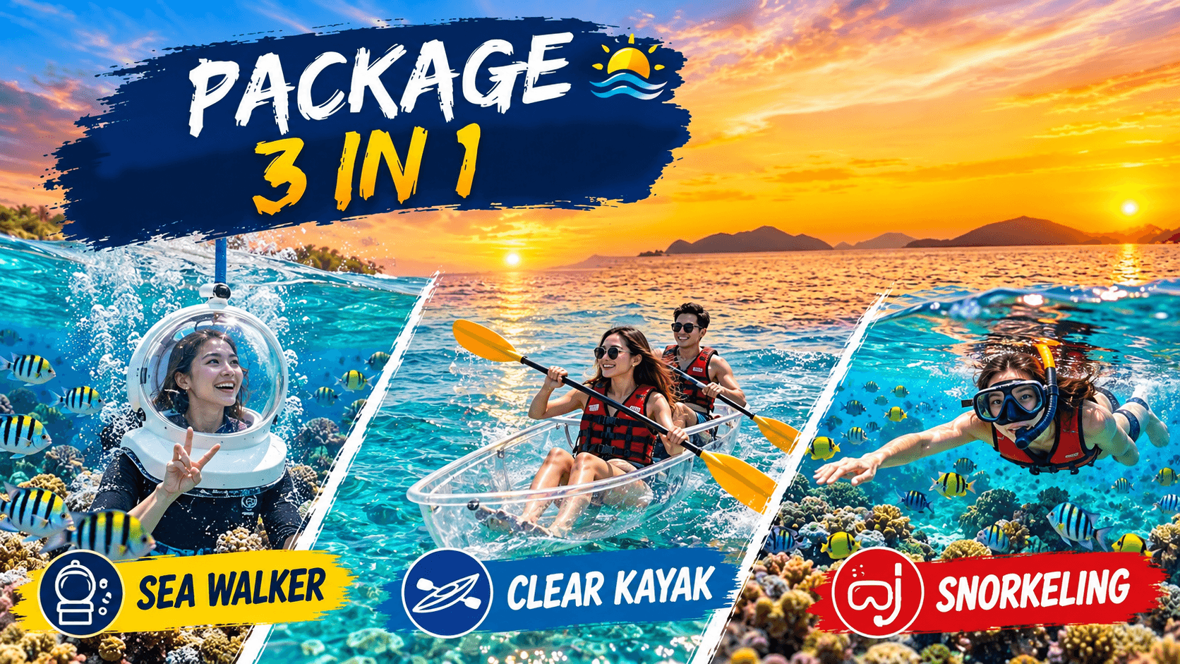 ซีวอล์กเกอร์ + พายเรือคายัคใส + Snorkling